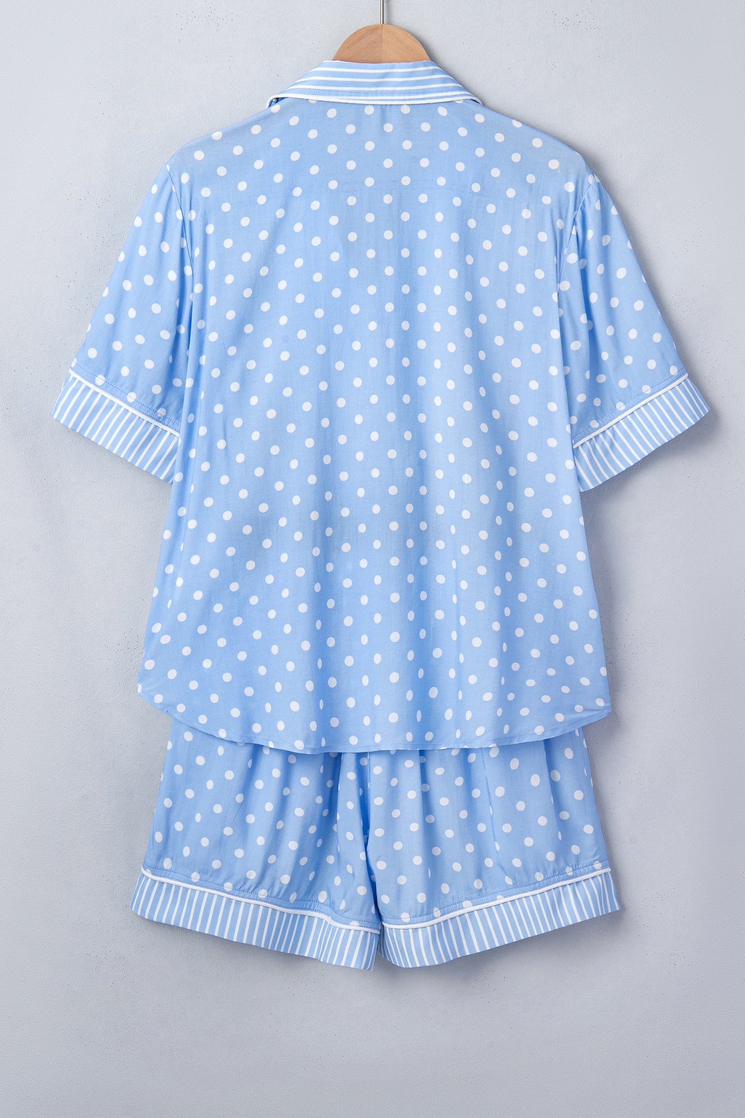Polka Dot Striped Edge Short Sleeve Pajama Set — Cozy Playful Sleepwear Style - Loungewear & Sleepwear/Sleepwear