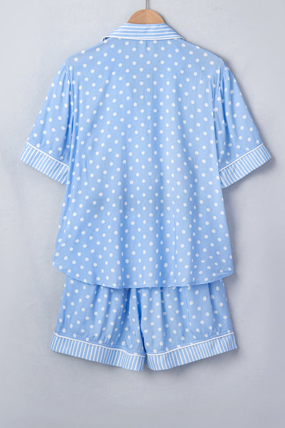 Polka Dot Striped Edge Short Sleeve Pajama Set — Cozy Playful Sleepwear Style - Loungewear & Sleepwear/Sleepwear