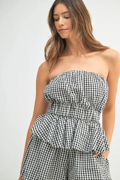 Gingham Tube Top and Shorts Set - Outfit Sets