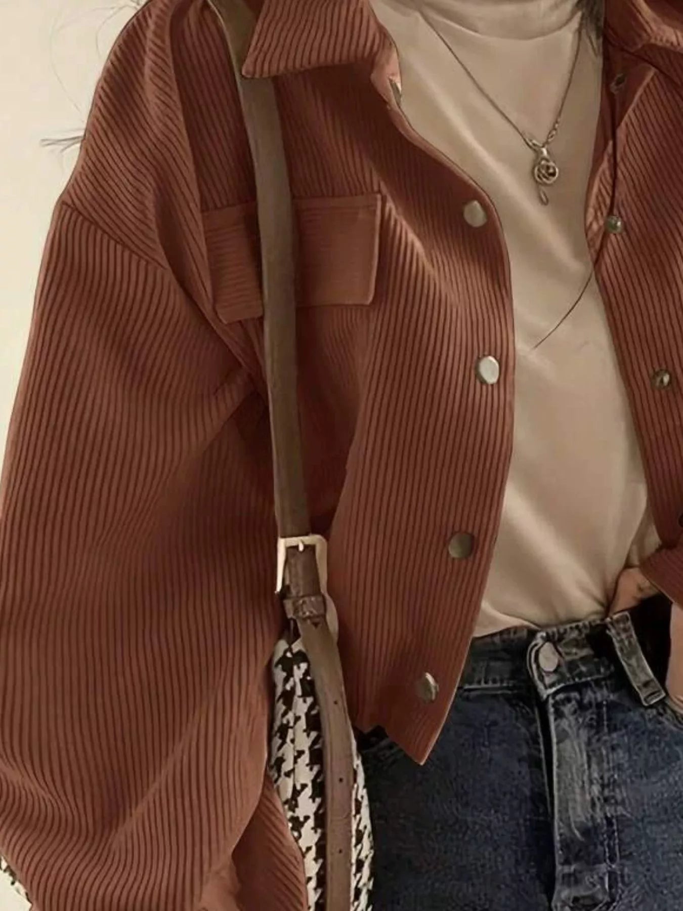 Corduroy Snap Button Cropped Jacket