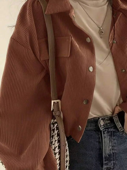 Corduroy Snap Button Cropped Jacket