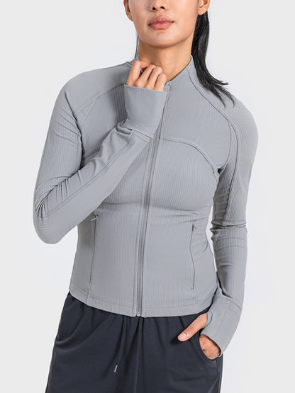 Long Sleeve Zip-Up Activewear Jacket Heather Gray