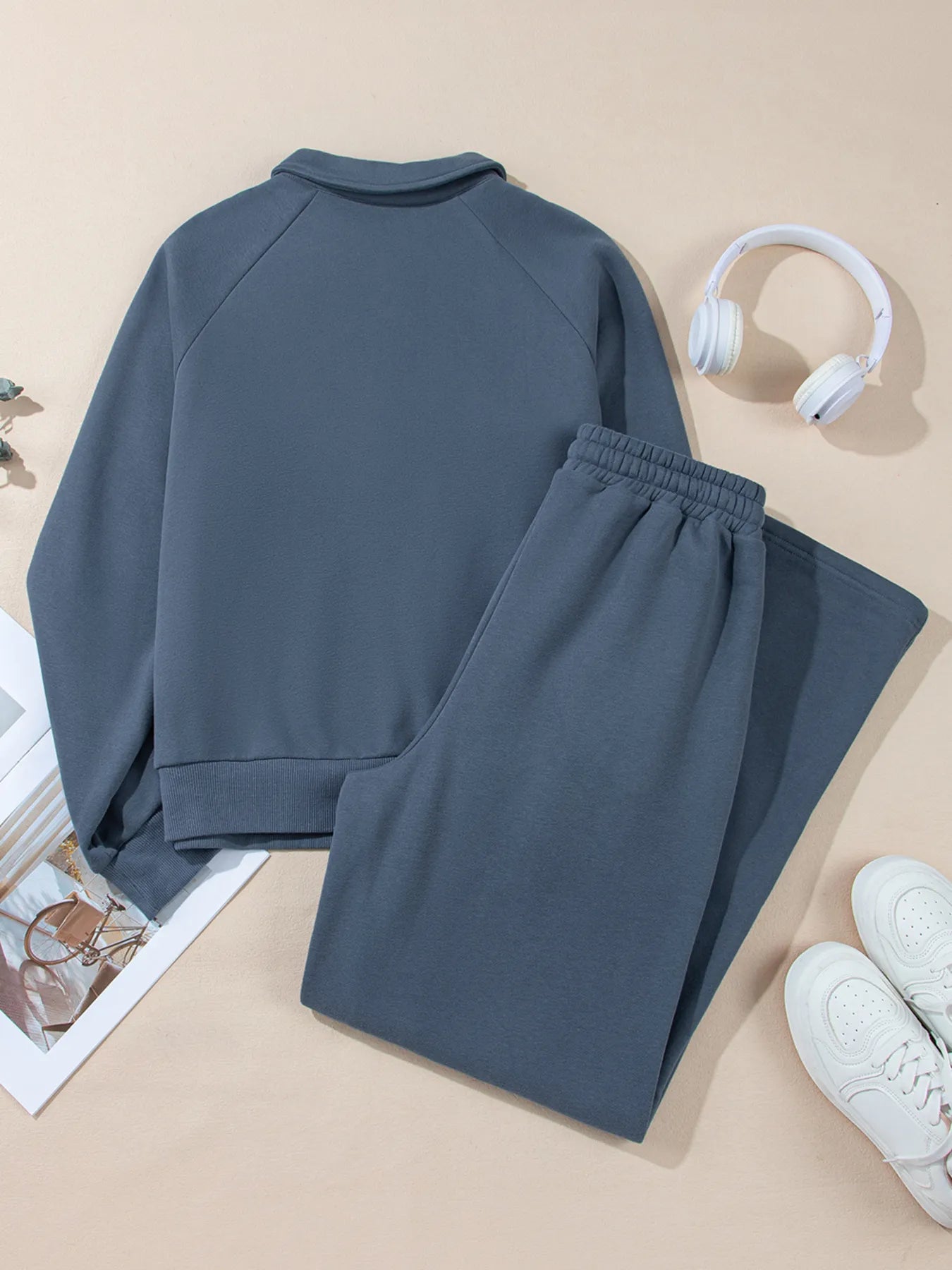 Women's Collared Sweatshirt and High Waist Pants Active Set - Activewear Sets