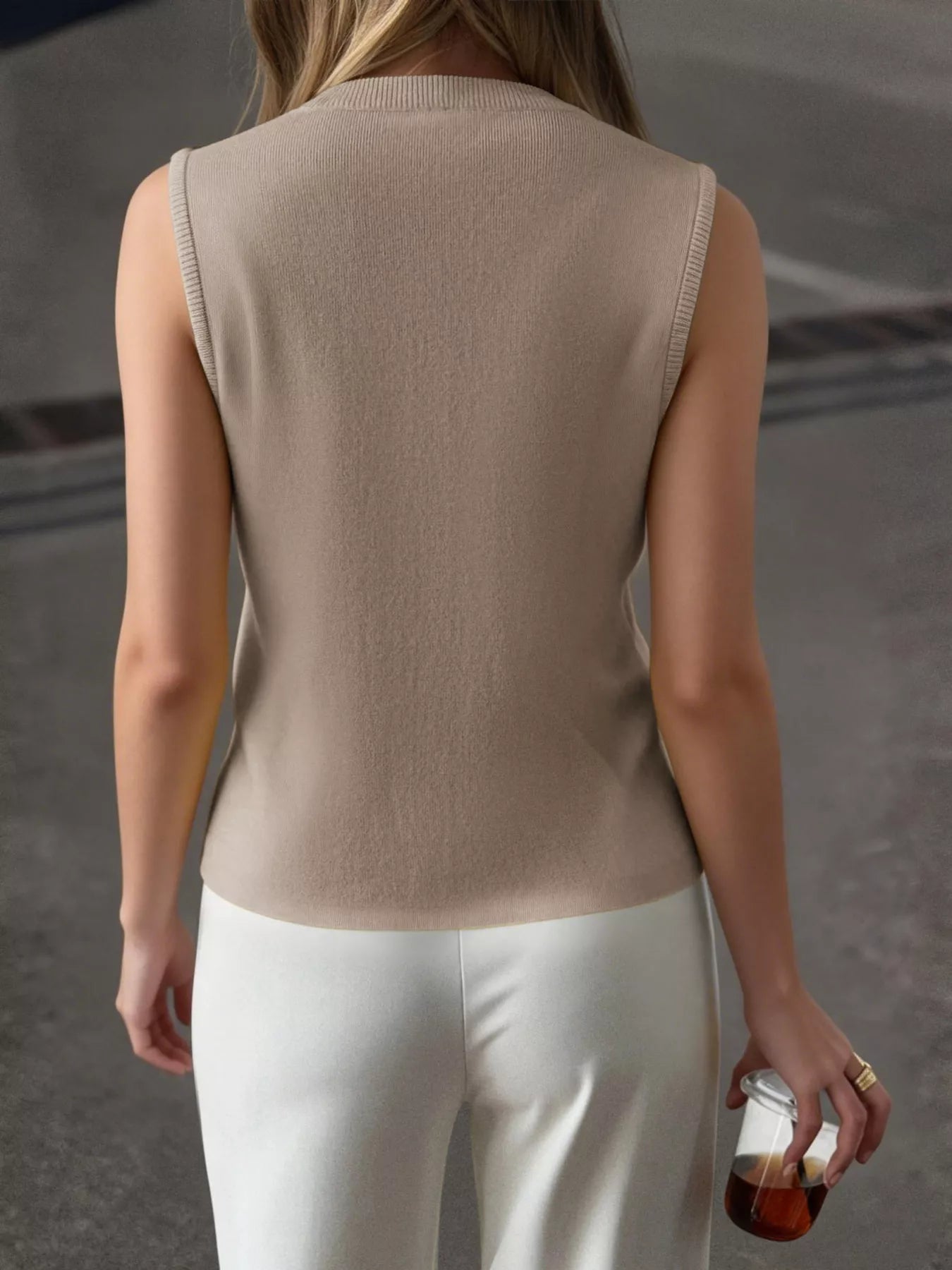Women's Sleeveless Button Down Knit Vest - Knit Vests