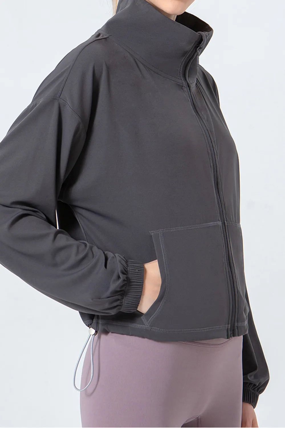 Side Drawstring Zip Up Dropped Shoulder Activewear Jacket