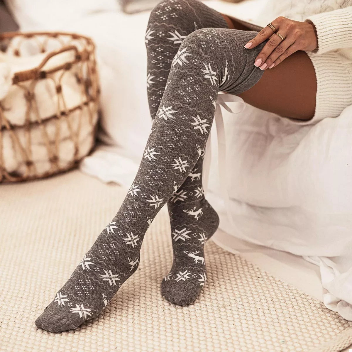 Christmas Bow Cotton Knee-High Socks