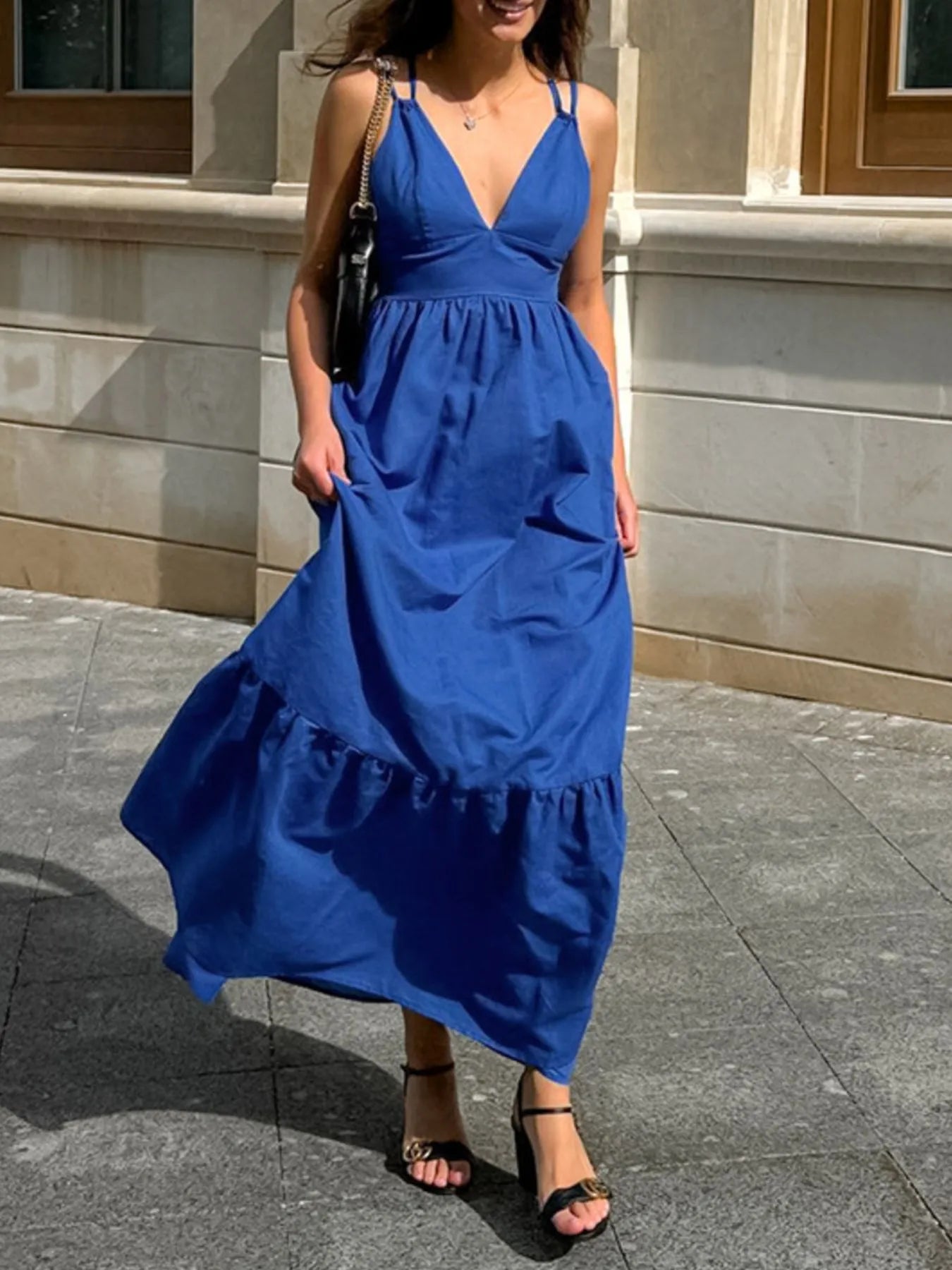 Women's V-Neck Tiered Maxi Cami Dress - Maxi Dresses
