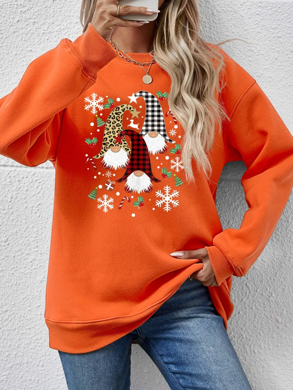 Faceless Gnomes Graphic Drop-Shoulder Sweatshirt