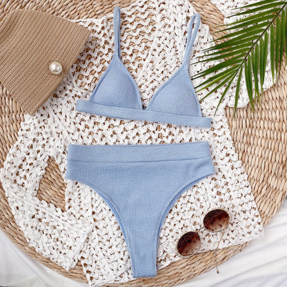Women's Spaghetti Strap Ribbed Bikini Set - Bikinis