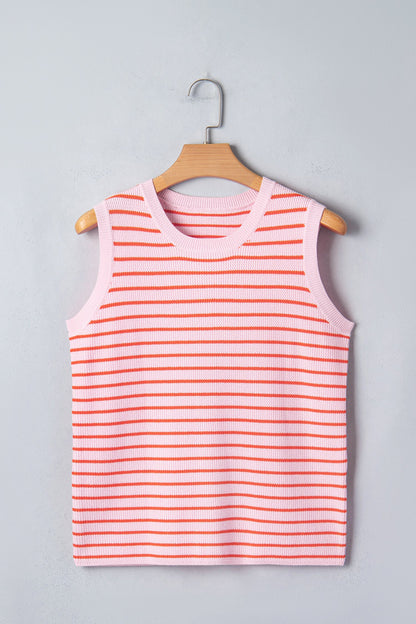 Lightweight Striped Knit Sleeveless Tank Sweater Vest — Breathable Casual Everyday Style - Sweater Vests