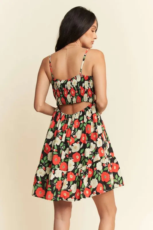 100% Cotton Scalloped Floral Mini Dress - Mini Dresses