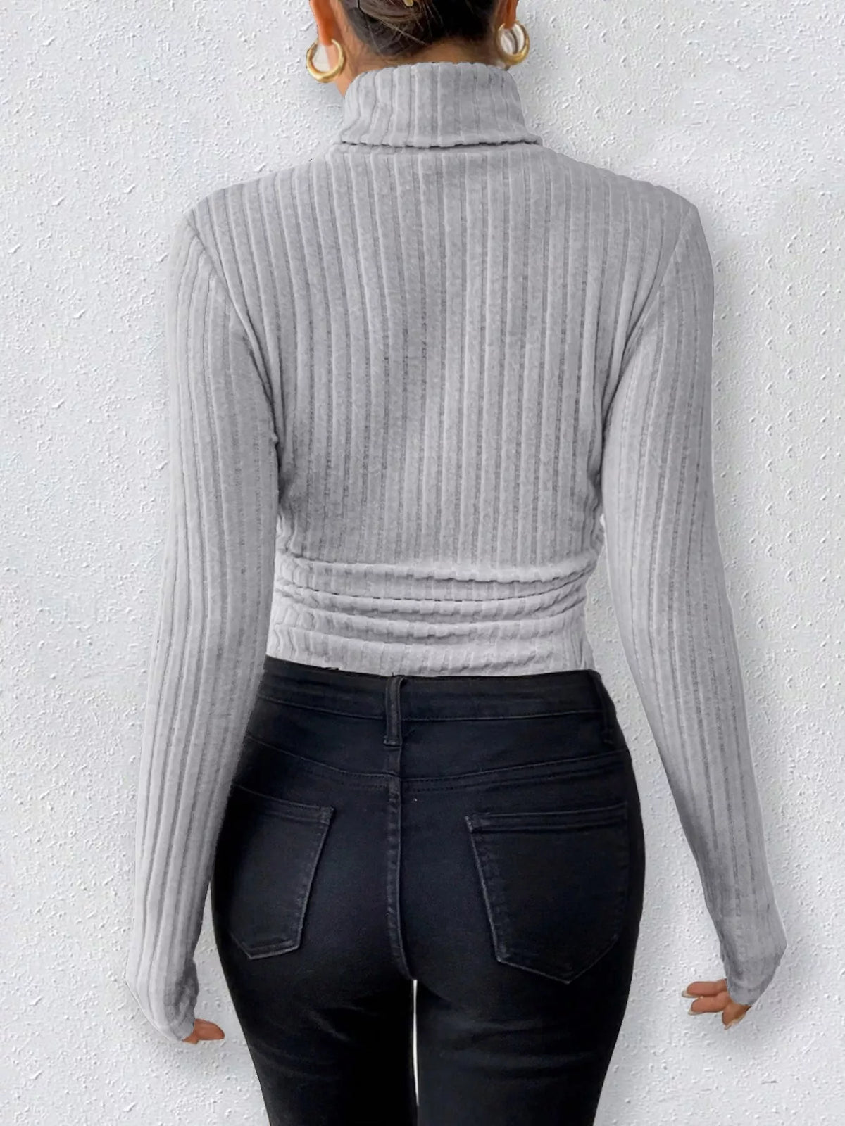 Ribbed Knit Turtleneck Long-Sleeve Fitted Bodysuit
