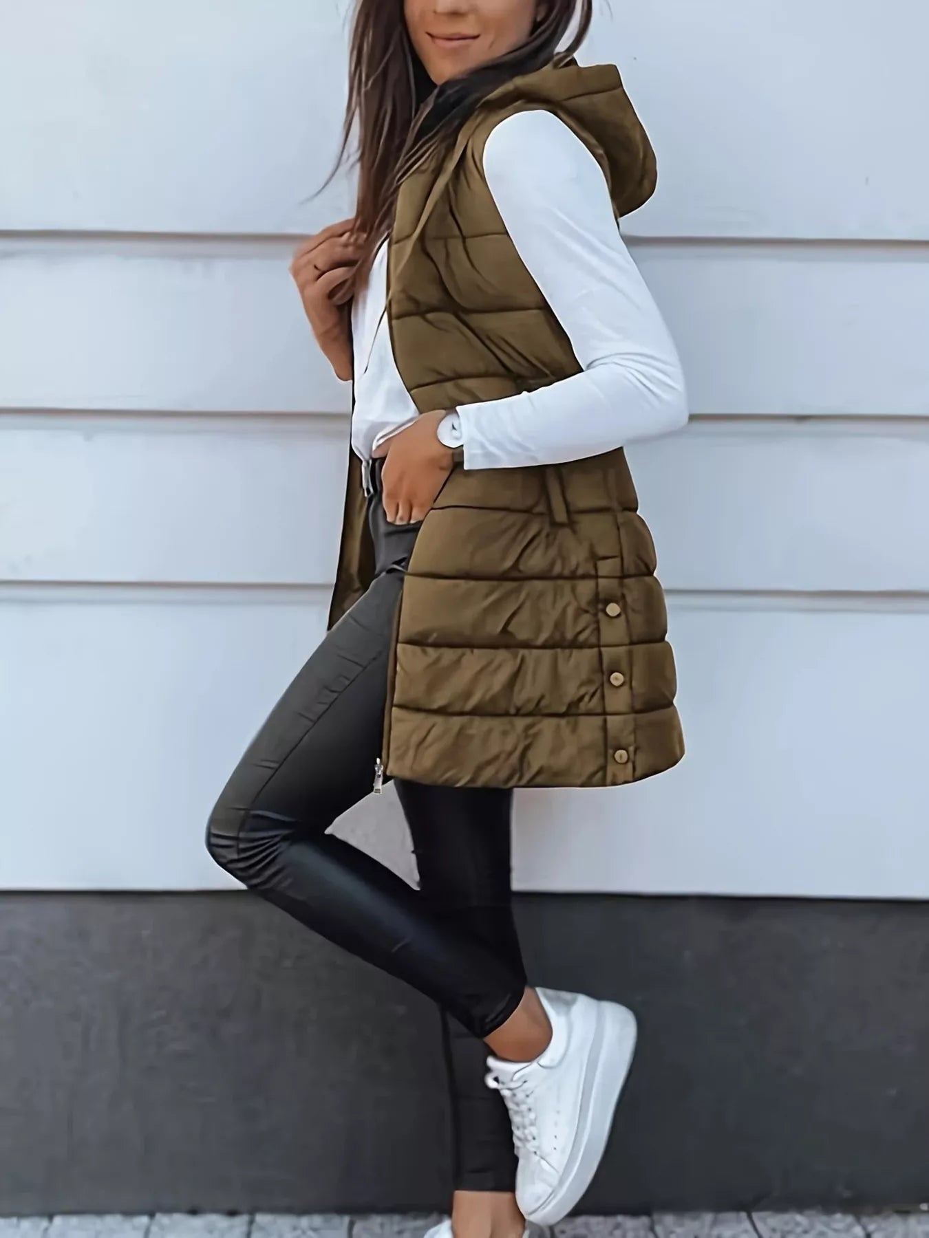 Zip Up Longline Hooded Puffer Vest