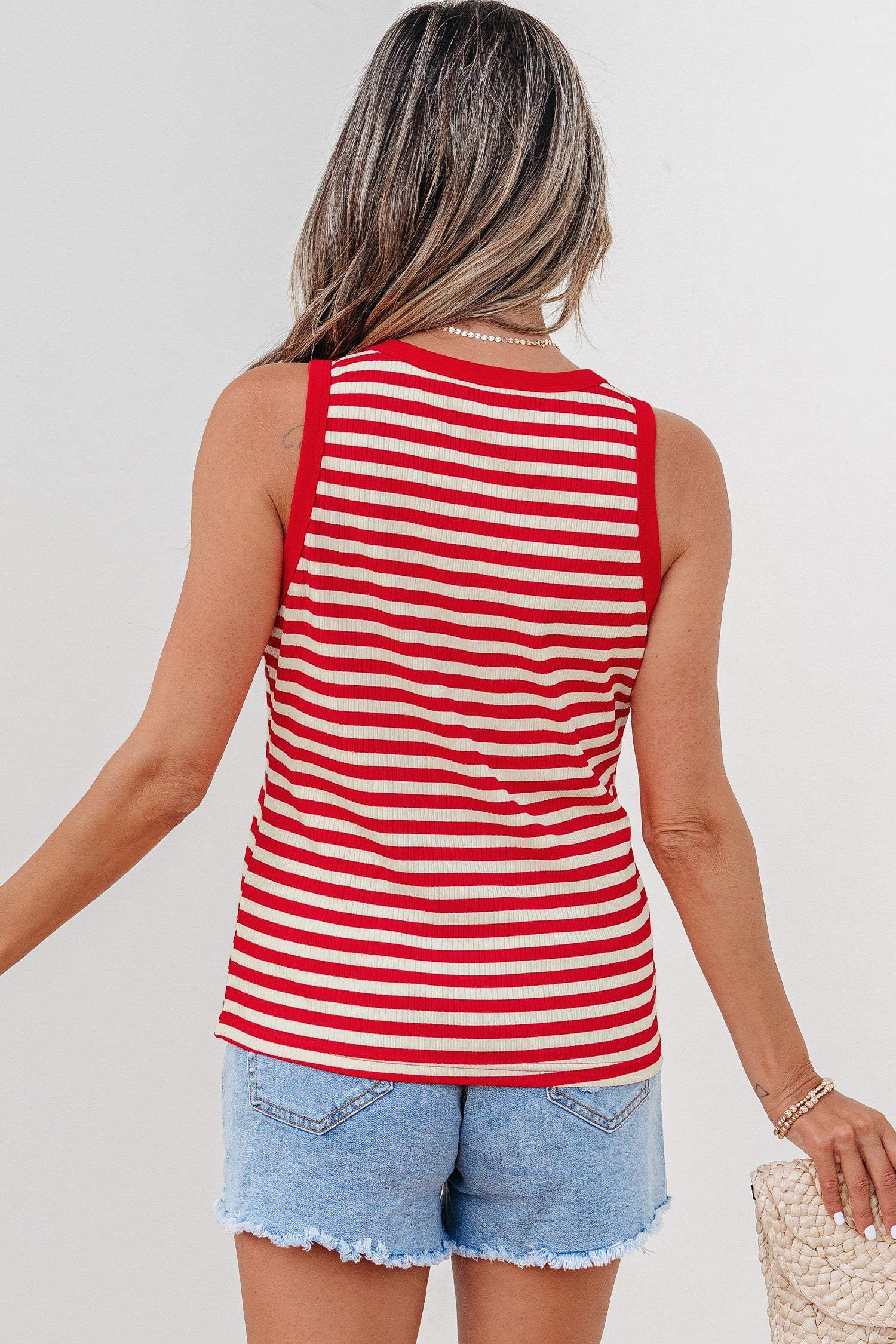 Bold Stripe Round Neck Ribbed Knit Sleeveless Tank Top — Fresh Everyday Style - Tank Tops