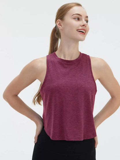 Back Cutout Round Neck Activewear Tank Burgundy