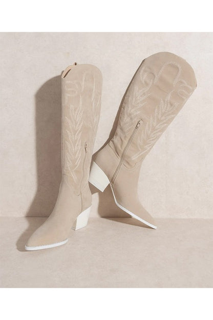 Samara Western Over The Knee High Boots with Embroidery – BEIGE 7 outfit idea for women | Ro + Ivy