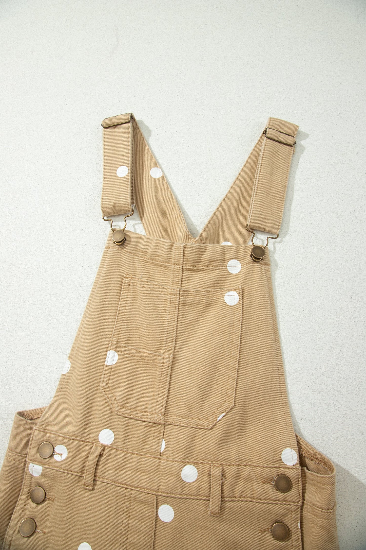 Polka Dot Denim Barrel Leg Overalls