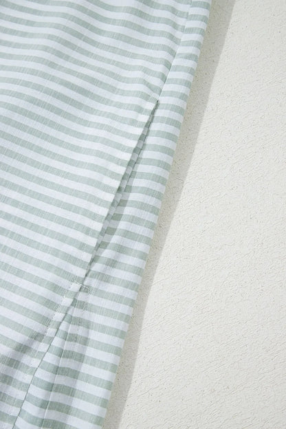 Striped Johnny Collar Long Sleeve Mini Shirt Dress - Mini Dresses