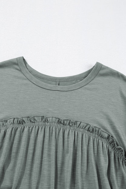 Gathered Seam Solid Casual T-Shirt Dress — Feminine Flowy Everyday Style - T Shirt Dresses