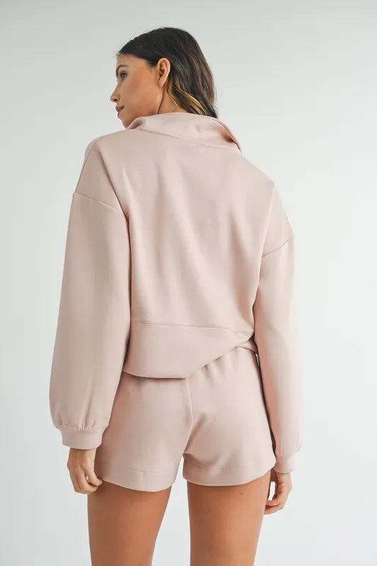 Half Zip Sweatshirt and Shorts Set - Loungewear Sets