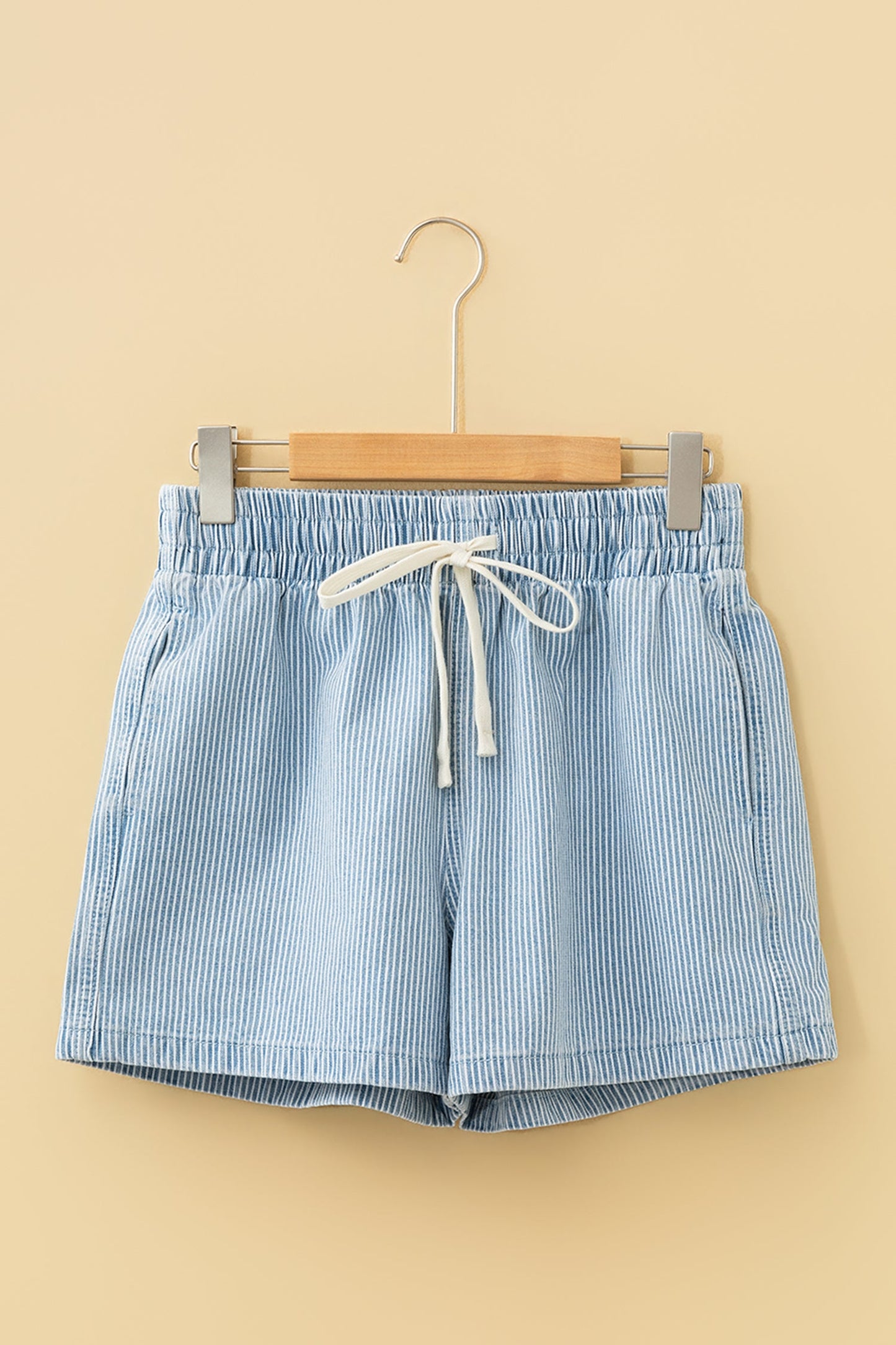 Elastic Waist Striped Relaxed Fit Casual Denim Shorts — Breezy Summer Everyday Style - Denim Shorts