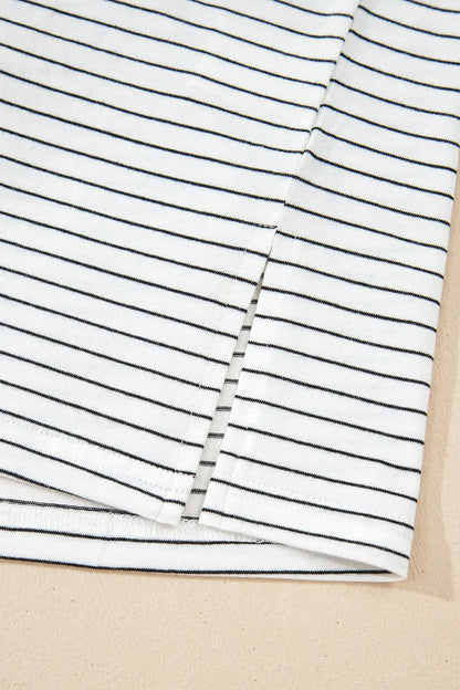 Stripe Short Sleeve Crew Neck Casual Tee With Chest Pocket - Shirts