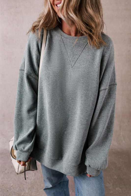 Medium Grey Rorivina Drop Shoulder Oversized Sweatshirt | Trendy Outfit Idea for Women by Ro + Ivy | Elevated Basics, Modern Comfort & Style