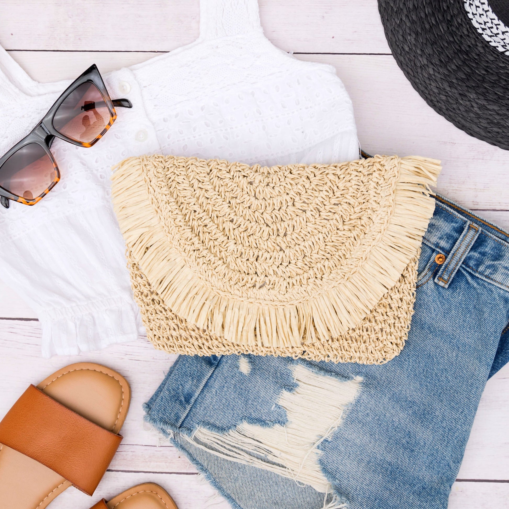 Frayed Fold-Over Boho Clutch — Dreamy Natural Texture Day-to-Night Versatile Style - Natural Clutch