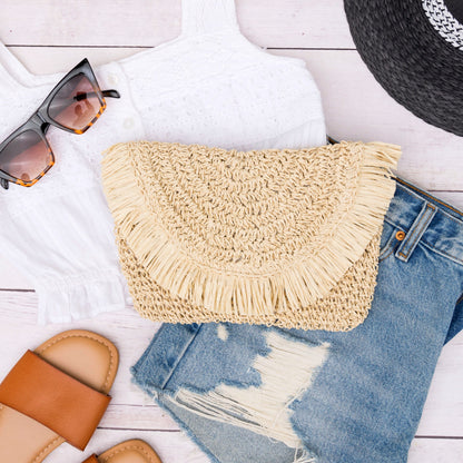 Frayed Fold-Over Boho Clutch — Dreamy Natural Texture Day-to-Night Versatile Style - Natural Clutch