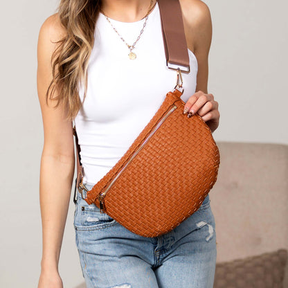 High-Texture Woven Solid Everyday Crossbody Sling Bag — Sophisticated Functional Style -