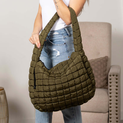 Quilted Puffer Nylon Large Everyday Tote Bag Functional Spacious Casual Style