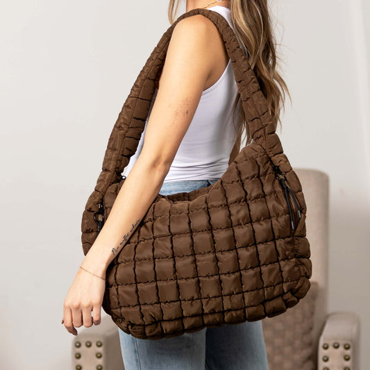 Quilted Puffer Nylon Large Everyday Tote Bag Functional Spacious Casual Style - Tote Bags