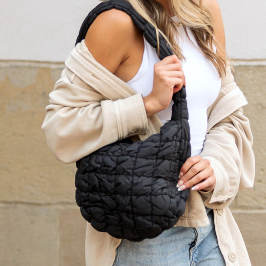 Solid Quilted Puffer Shoulder Bag - Shoulder Bags