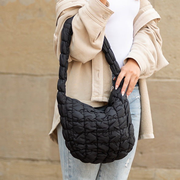 Solid Quilted Puffer Shoulder Bag - Shoulder Bags