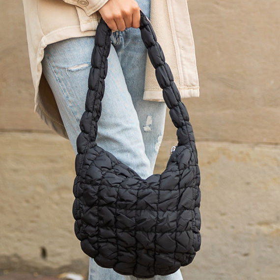Solid Quilted Puffer Shoulder Bag - Shoulder Bags