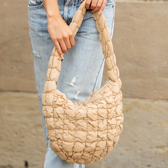 Solid Quilted Puffer Shoulder Bag - Shoulder Bags