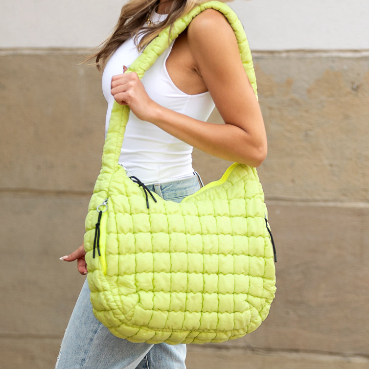Quilted Puffer Nylon Large Everyday Tote Bag — Functional Spacious Casual Style -