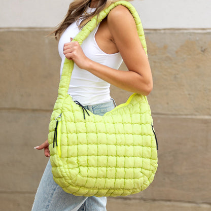 Quilted Puffer Nylon Large Everyday Tote Bag — Functional Spacious Casual Style -