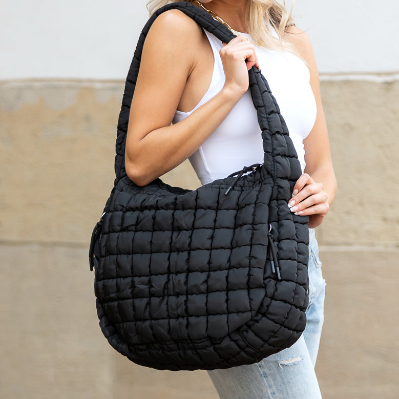 Quilted Puffer Nylon Large Everyday Tote Bag — Functional Spacious Casual Style -