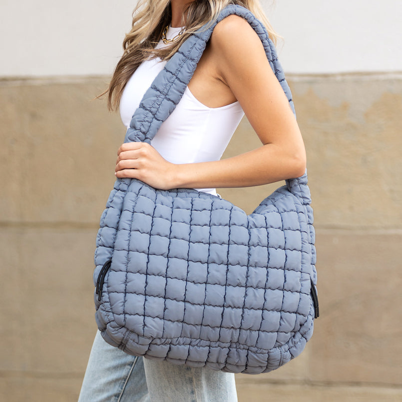 Quilted Puffer Nylon Large Everyday Tote Bag — Functional Spacious Casual Style -