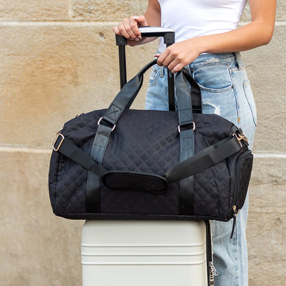 Quilted Water Resistant Vegan Leather Accent Weekend Travel Bag — Spacious Functional Style -