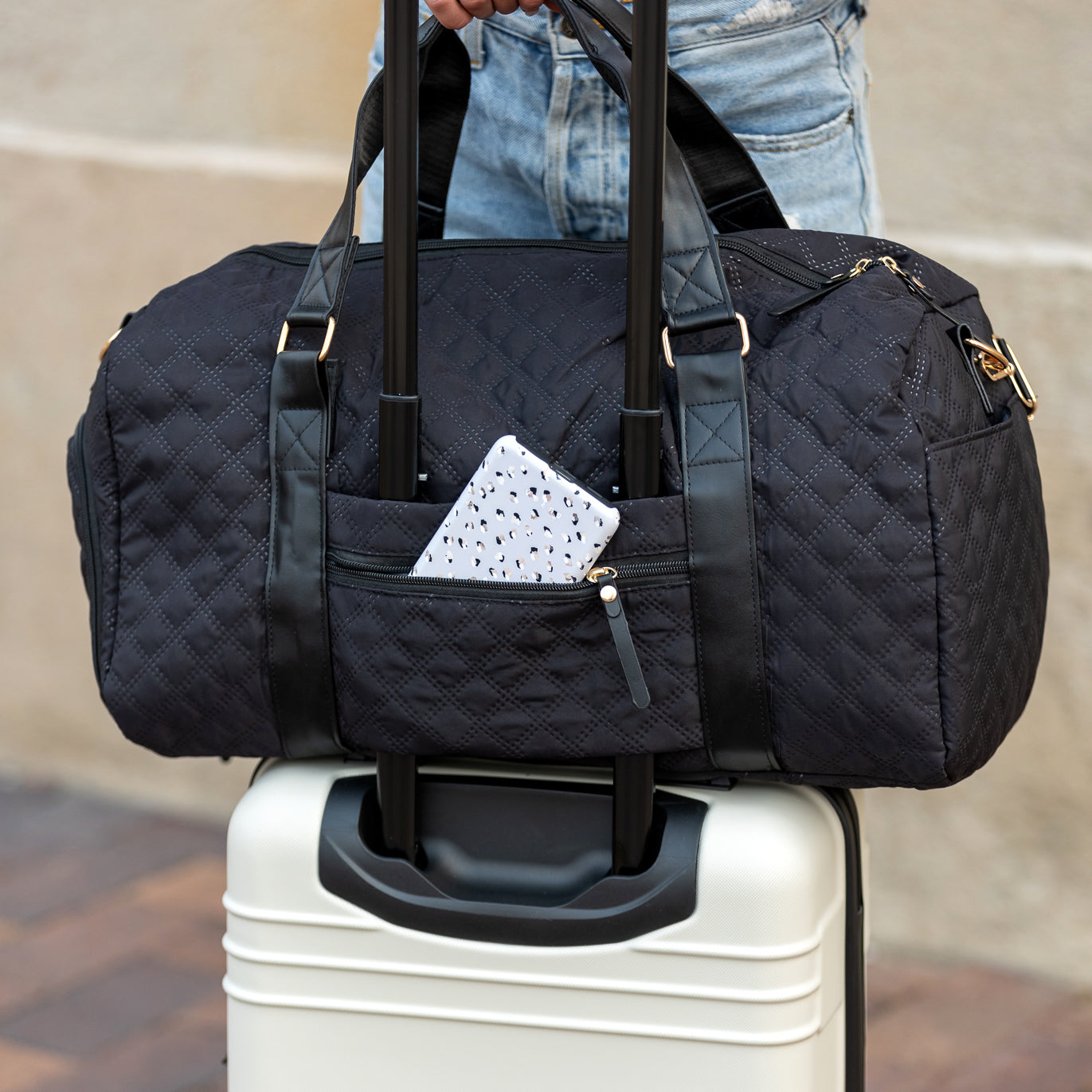 Quilted Water Resistant Vegan Leather Accent Weekend Travel Bag — Spacious Functional Style -