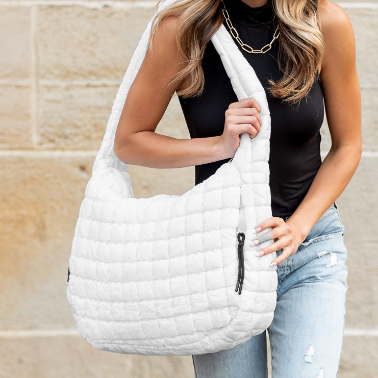 Quilted Puffer Nylon Large Everyday Tote Bag — Functional Spacious Casual Style -