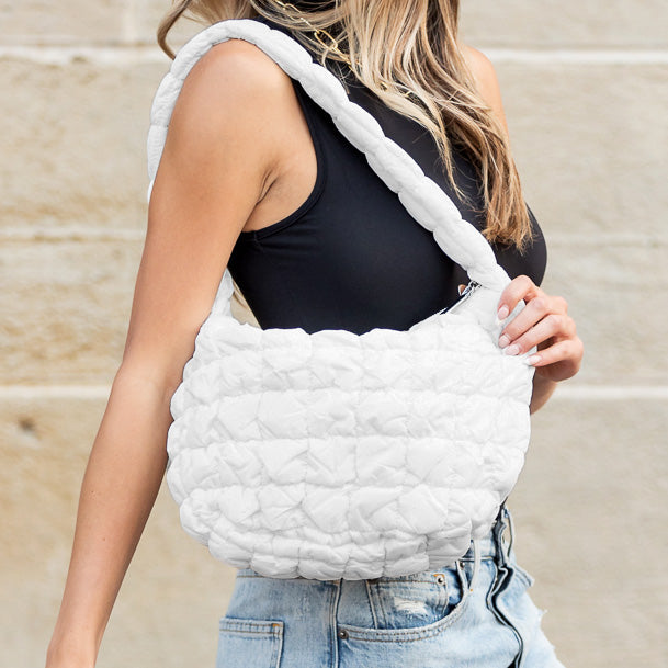 Solid Quilted Puffer Shoulder Bag - Shoulder Bags