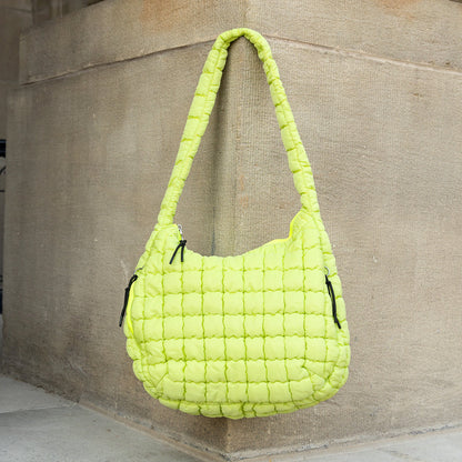 Quilted Puffer Nylon Large Everyday Tote Bag — Functional Spacious Casual Style - Citrine