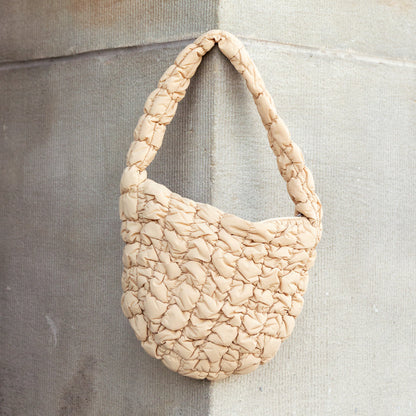 Solid Quilted Puffer Shoulder Bag - Buff Shoulder Bags
