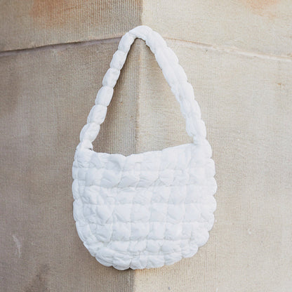Solid Quilted Puffer Shoulder Bag - White Shoulder Bags
