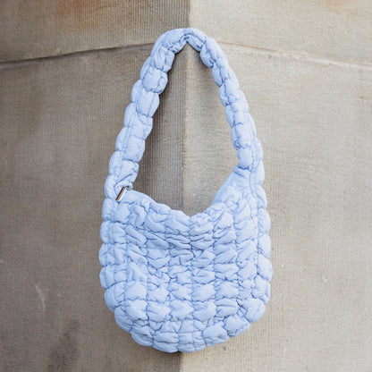 Solid Quilted Puffer Shoulder Bag - Powder Blue Shoulder Bags