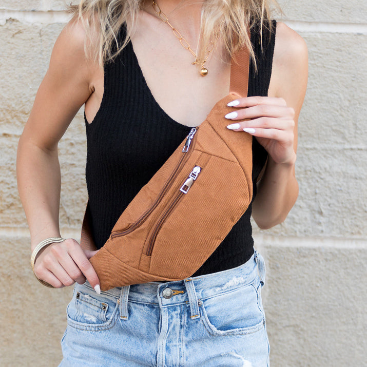 Corduroy Dual-Wear Crossbody Sling Belt Bum Bag — Organized Everyday Casual Style -