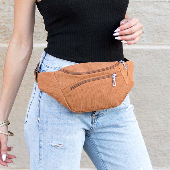 Corduroy Dual-Wear Crossbody Sling Belt Bum Bag — Organized Everyday Casual Style -